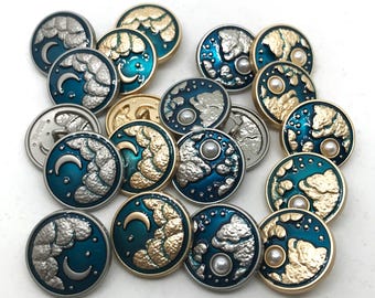 Moon & Stars metal shank buttons 20mm