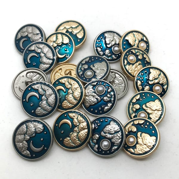 Moon & Stars metal shank buttons 20mm