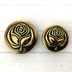 Art deco rose design metal shank buttons 18mm and 23mm
