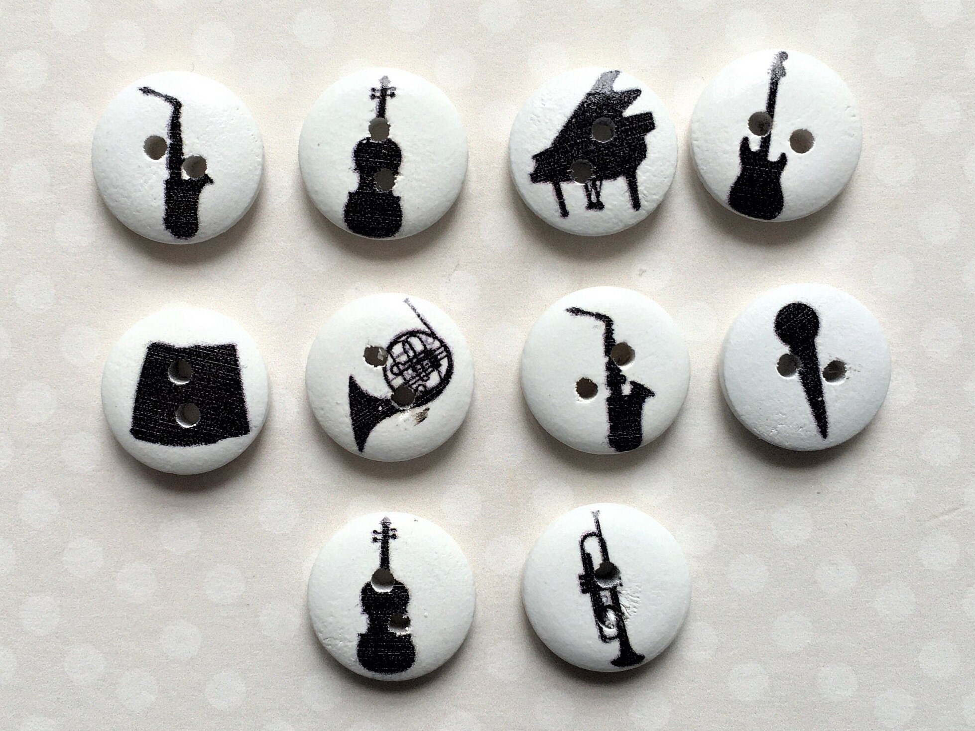 15 Mm MUSICAL WOODEN BUTTONS X 10 Black & White Music Themed Etsy UK