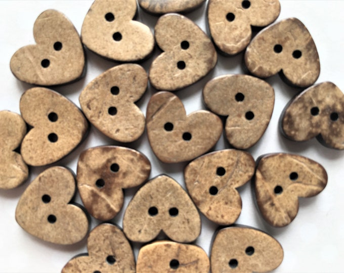 15mm X 12mm COCONUT SHELL HEART Buttons X 10, Coconut Shell Buttons, 15 ...
