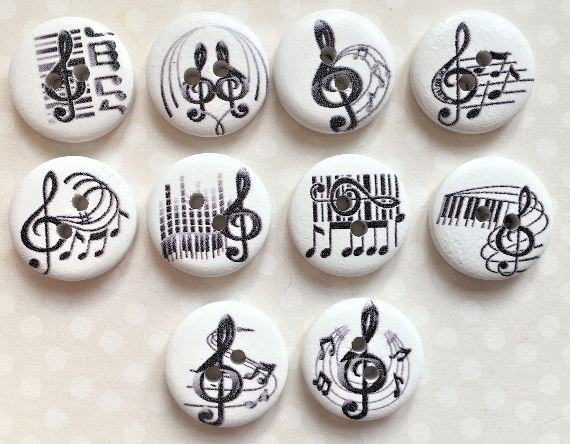15/20 mm MUSICAL NOTES WOODEN Buttons x 10 Music themed Etsy