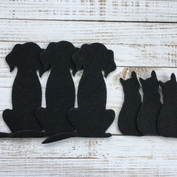 6 x FELT DIE CUT Dogs and Cats, dog/cat die cuts, black felt dogs and cats, Dog decoration, Cat decoration, Dog toppers.