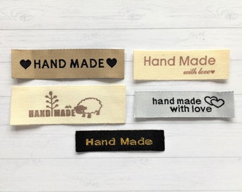10 x CLOTH HANDMADE labels, Handmade with love labels, Sew on handmade labels, Hand made garment label,  Handmade labels, Craft labels.