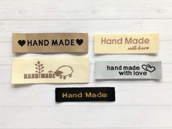 10 X CLOTH HANDMADE Labels, Handmade With Love Labels, Sew on Handmade  Labels, Hand Made Garment Label, Handmade Labels, Craft Labels. 