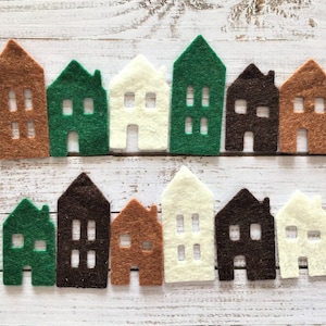12 x MAISONS EN FEUTRE, Maisons en feutre, Maisons découpées, Décoration de petite maison, Décorations en feutre, Formes de maison en feutre, Décorations de cartes en feutre.