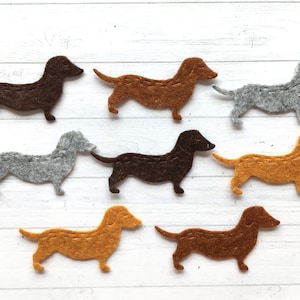 8 x Mini chiens teckel découpés en feutre, pièces découpées pour chien teckel, chiens en feutre, décoration pour chien, dessus de carte pour chien.
