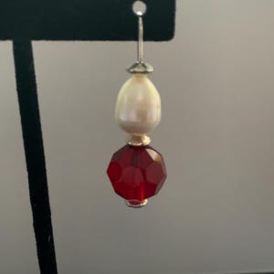 Pearl, silver, and red beaded Earrings