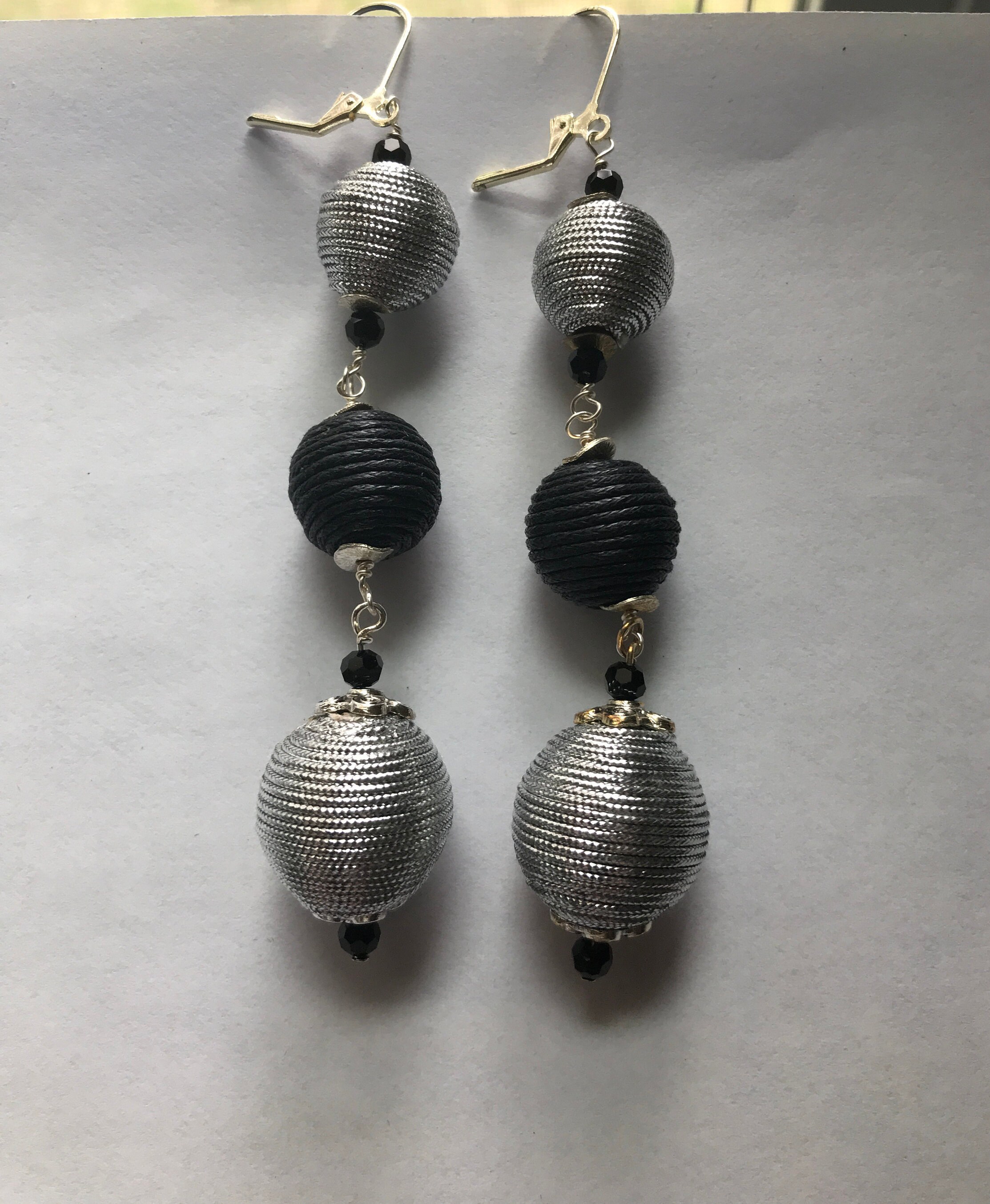 Thread Wrapped Earrings Silver and Black Etsy UK