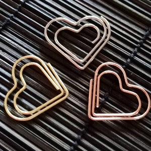 Clipes de papel em forma de coração (2,5 x 2,5 cm) - Prata, Ouro ou Ouro Rosa; Ideias de presentes para o Dia dos Namorados, casamentos, noivados, Dia das Mães