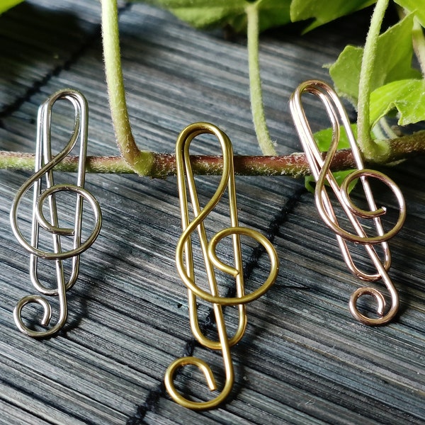 10x BIG D-CLIPS Metallic Paper Clips - Musical Notes, Treble Clef (4 x 1.5 cm) in Silver, Rose Gold or Gold ; Gift ideas for music lovers