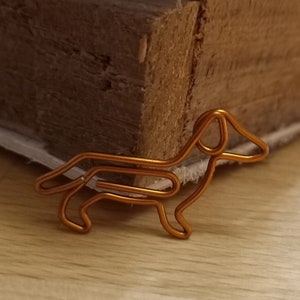 20 BIG D CLIPS Metallic bronze paper clips DACHSHUND (3.8 x 2.2 cm); Gift ideas for dog lovers; Back to School