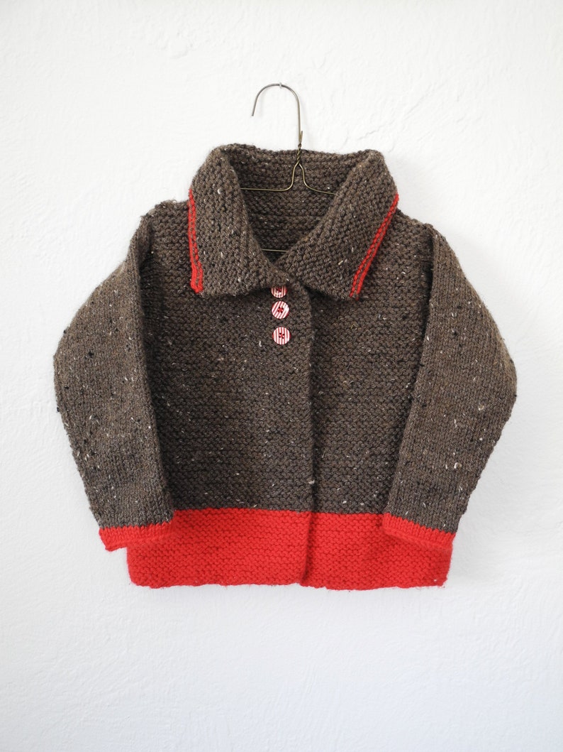 Children's Hand Knit Sweater Kids Knitwear Unisex Toddler Cardigan image 1