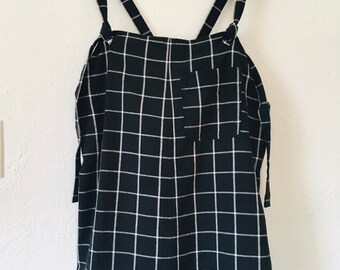 Unisex Linen Cotton Overalls - ONE OF A KIND - Black and White Grid - Women's - Handmade - French Seams