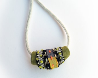 Hand Quilted Necklace No. 5 - Embroidered Textile Collage Bead