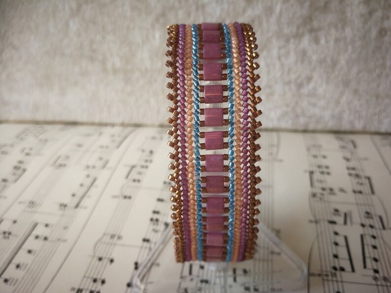 Herringbone bracelet copper rose blue