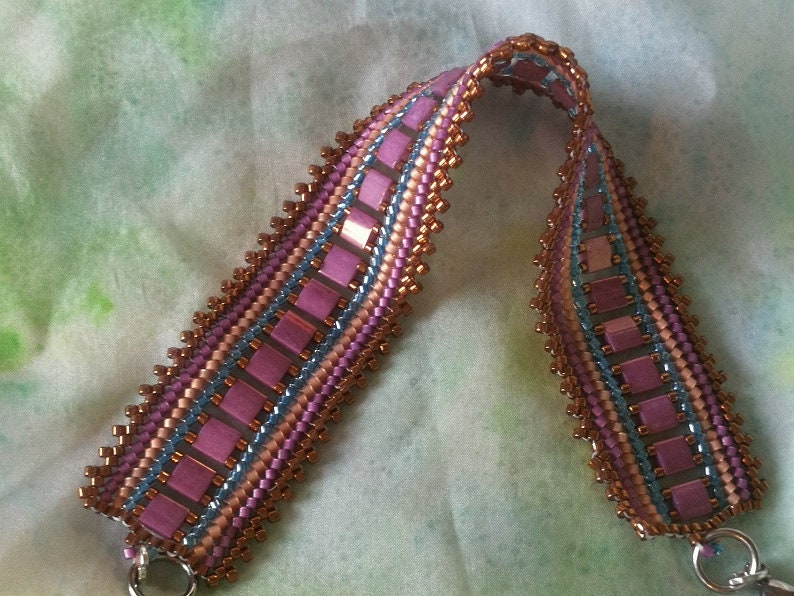 Herringbone bracelet copper rose blue