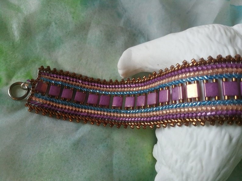 Herringbone bracelet copper rose blue