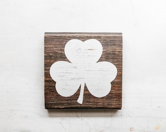 White Shamrock Rustic Reclaimed Wood Sign | Irish Wall Art | St. Patrick's Decor