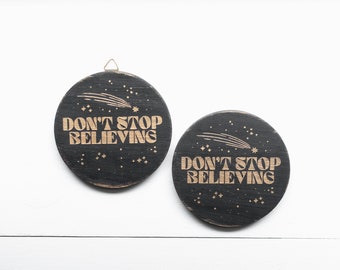 Don't Stop Believing Mini Wood Sign, Rustic Metallic Gold Star Decor