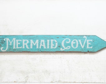 Mermaid Cove Wood Sign | Mermaid Decor | Mermaid Beach Sign | Directional Sign | 23.25 in x 3.5 in