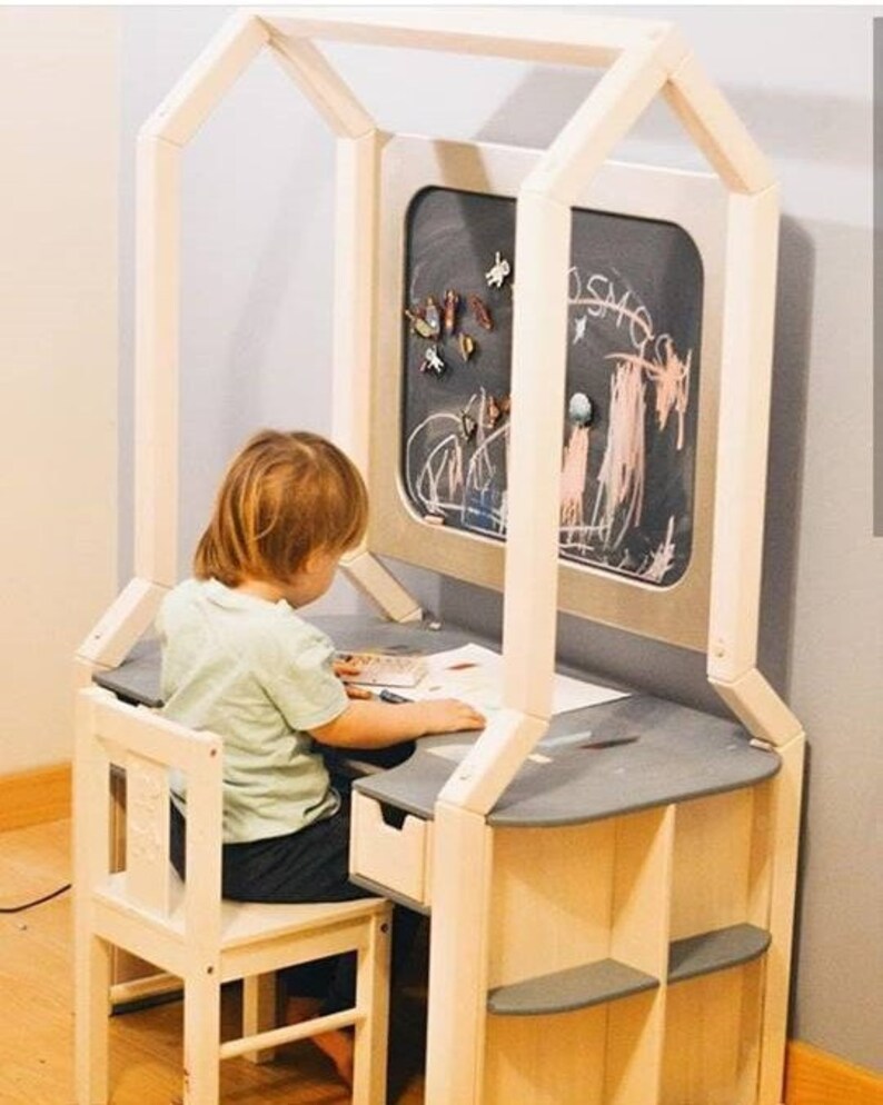 Childrens Table And Magnetic Board Desk Chalkboard Frame Kids Work