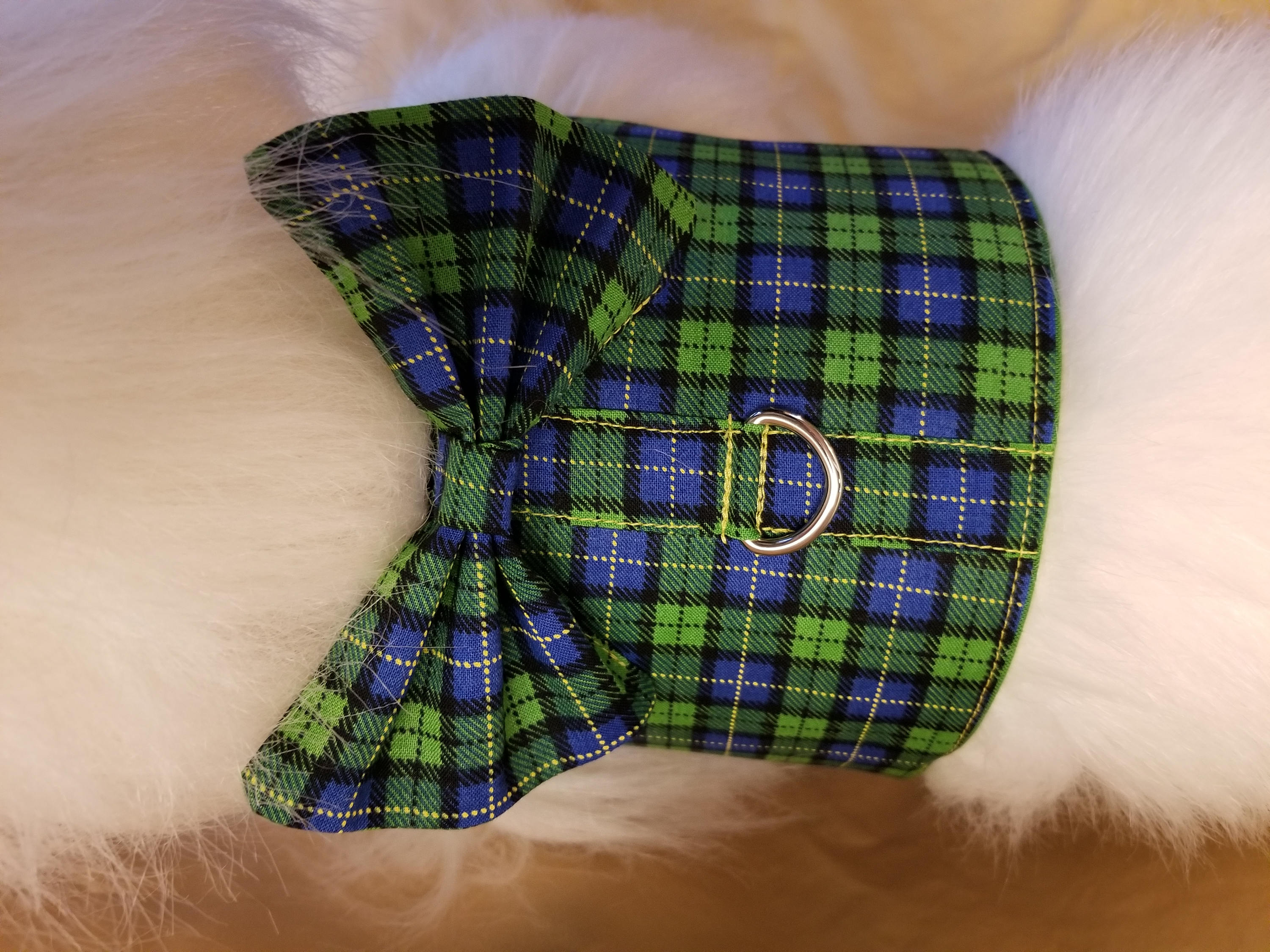 Green and Blue Plaid Dog Harness with Bow Tie Small Dog Etsy