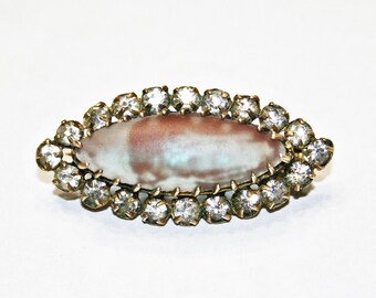 Edwardian pink saphiret crystal and pearl bar brooch.