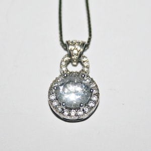 Vintage Sterling Silver Clear Crystal Pendant Necklace