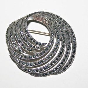 Vintage Sterling Silver Marcasite Brooch