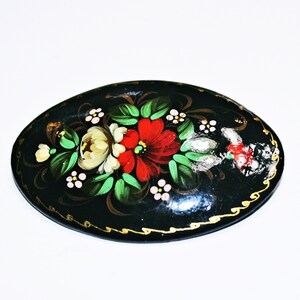 Broche de laca rusa vintage - Flor roja - Pintado a mano