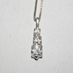 Vintage Sterling Silver Clear Crystal Pendant Necklace