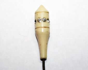 c1920s Antique Ivoine Celluloid Stick Pin Inlaid with Diamante Paste Gems