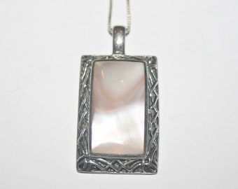 Vintage Sterling Silver MOP Pendant Necklace