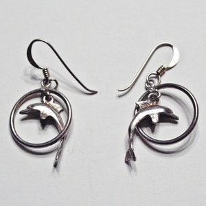 Vintage Sterling Silver Figural Dolphins Dangle Earrings