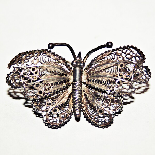 Antique Victorian Silver Filigree Butterfly Brooch for Repair