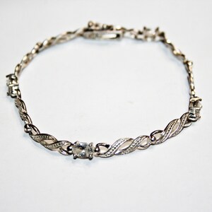 Vintage Sterling Silver Tennis Bracelet with Cubic Zirconia Crystals