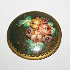 Broche de laca rusa vintage - Flor rosa - Pintado a mano