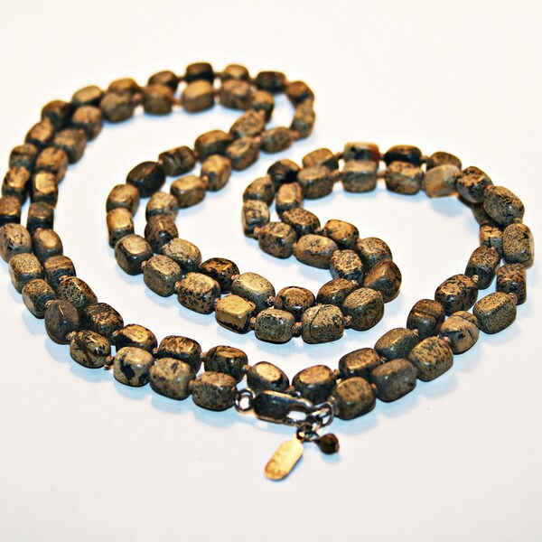 40" Vintage Anthology Polished Brown Stone Necklace With Sterling Silver Clasp