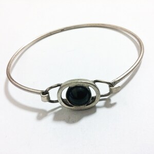 7" Vintage 835 Silver Bangle Bracelet with Onyx Cabochon