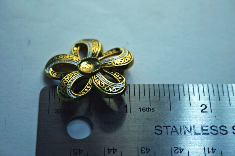 Vintage Damascene Style Flower Brooch