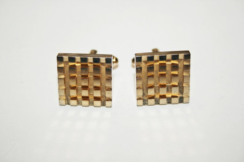 Vintage Gold Tone Checkered Cuff Links
