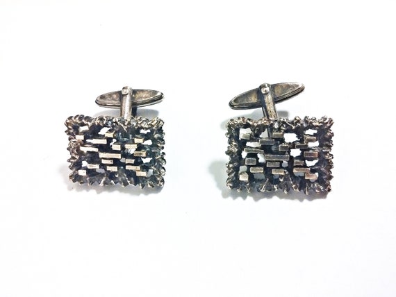 Scandinavian Brutalist Silver Tone Cuff Links - image 6