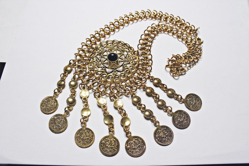 Vintage Middle Eastern Gold Tone Coin Necklace
