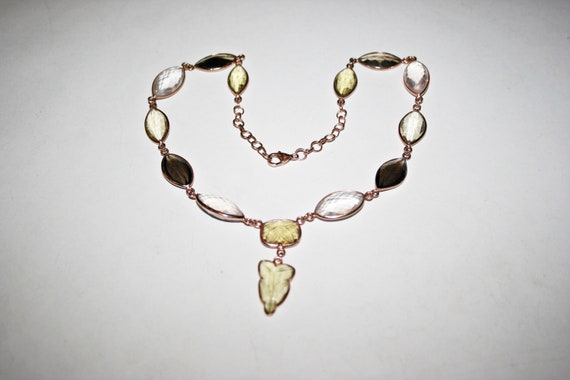 Silver Vermeil and Faceted Crystal or Glass Neckl… - image 3