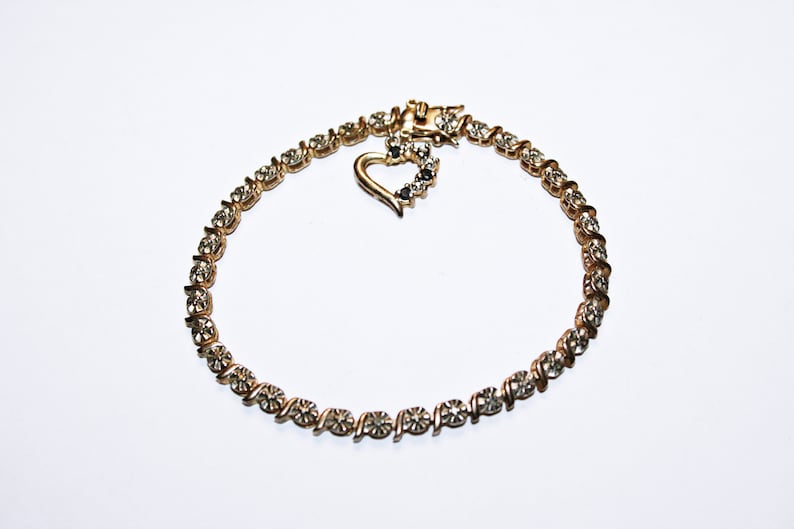 Vermeil Sterling Silver Tennis Bracelet with Heart Charm