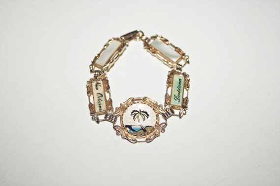 Mid Century Louisiana Souvenir Panel Bracelet - image 1