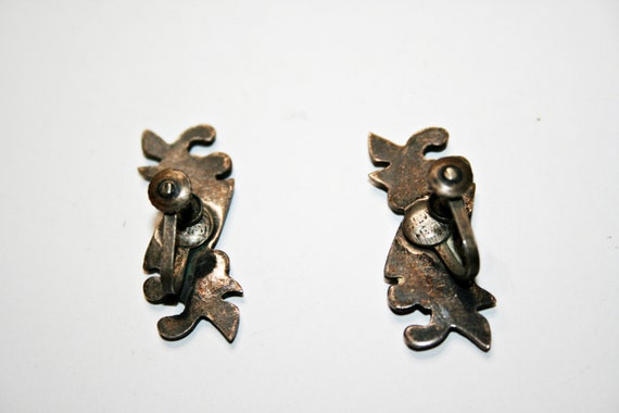 Antique Art Deco Mexican Silver Screwback Earring… - image 4