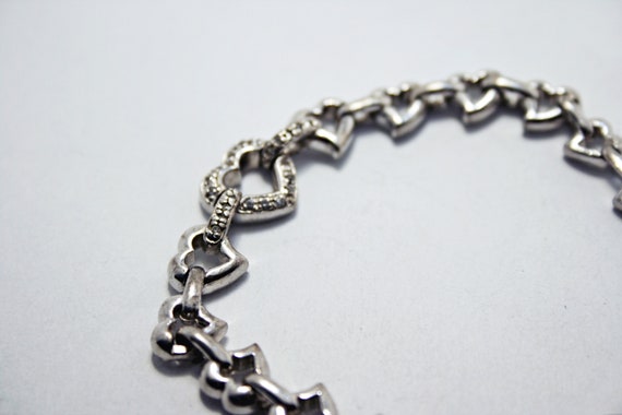 Vintage Sterling Silver Heart Shaped Chain Bracel… - image 2