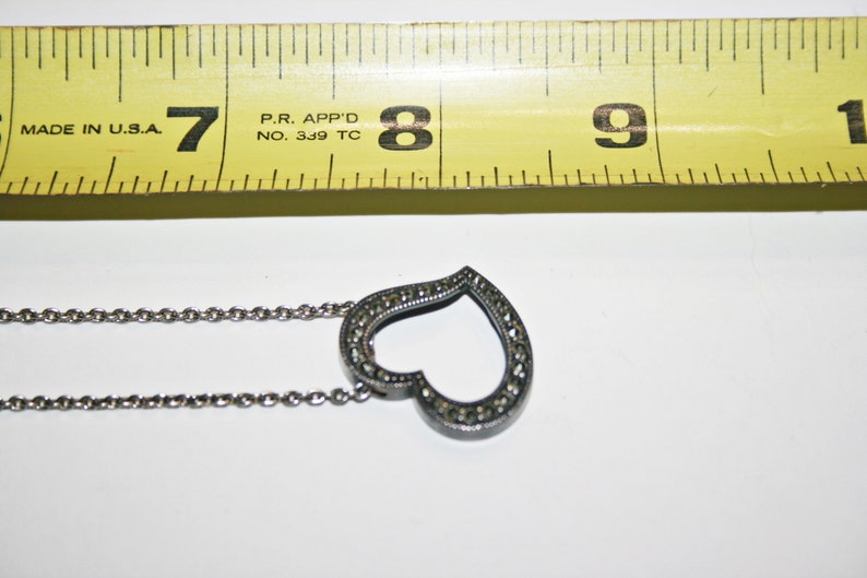 Vintage Sterling Silver Marcasite Heart Pendant Necklace